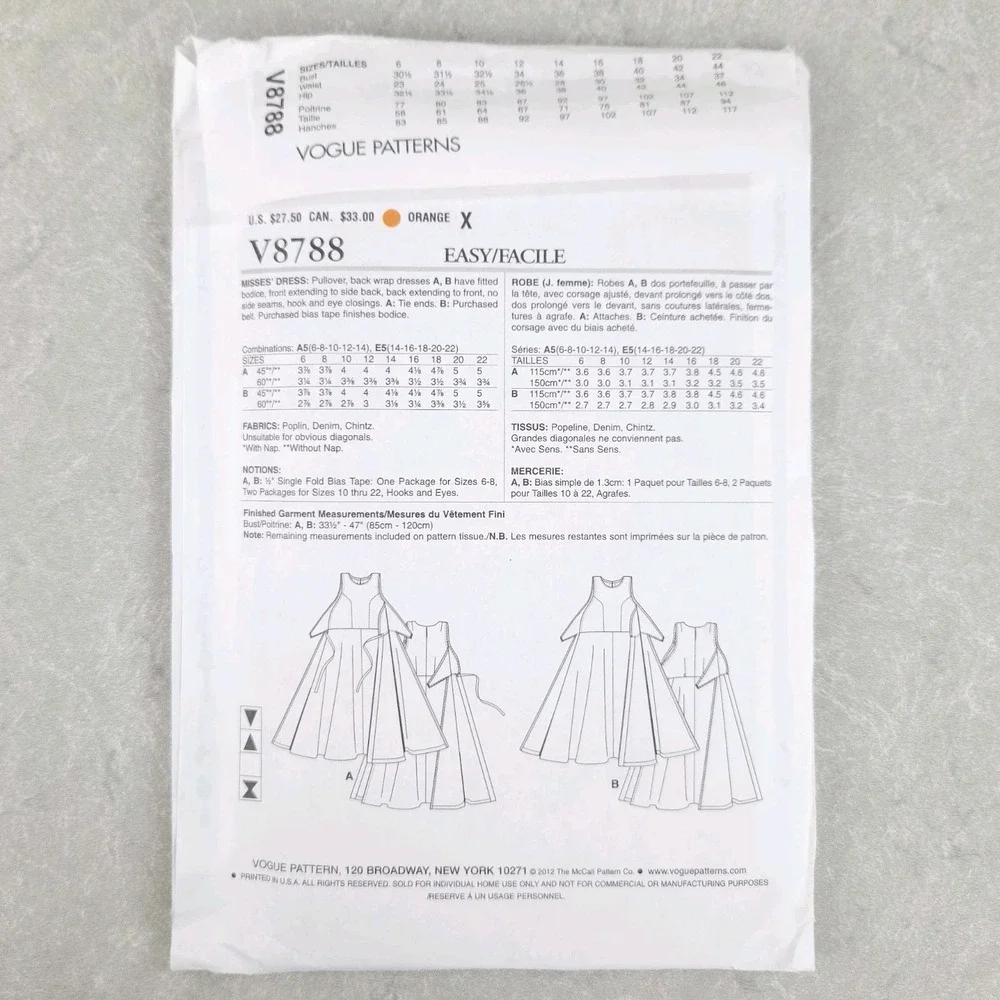 Vogue Vintage Sewing Pattern V8788 1954 Retro Wrap Dress Fit Flare Pinup Sz14-22